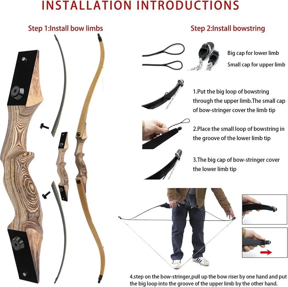 60-Inch Wooden Recurve Bow with Arrow Kit - Image 5
