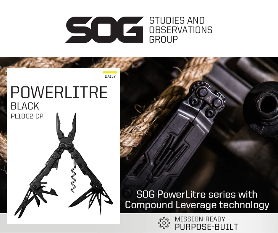 SOG PowerLitre 19 Functions Compact Multitool EDC 5 Inch Lightweight Stainless Steel Multifunctional Pliers W/ Folding Knife Wire Cutter Magnetic Bit Holder Corkscrew For Survival Hiking Home DIY Outdoor Emergency Repair Portable Hand Tools W/ Pocket Clip - Image 4