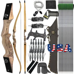 60-Inch Wooden Recurve Bow with Arrow Kit
