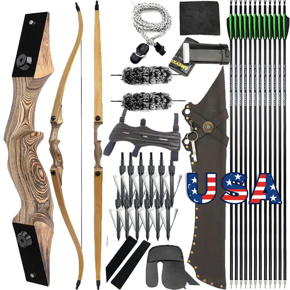 60-Inch Wooden Recurve Bow with Arrow Kit - Image 1