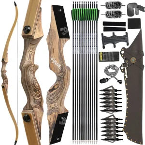 60-Inch Wooden Recurve Bow with Arrow Kit - Thumbnail Image 3