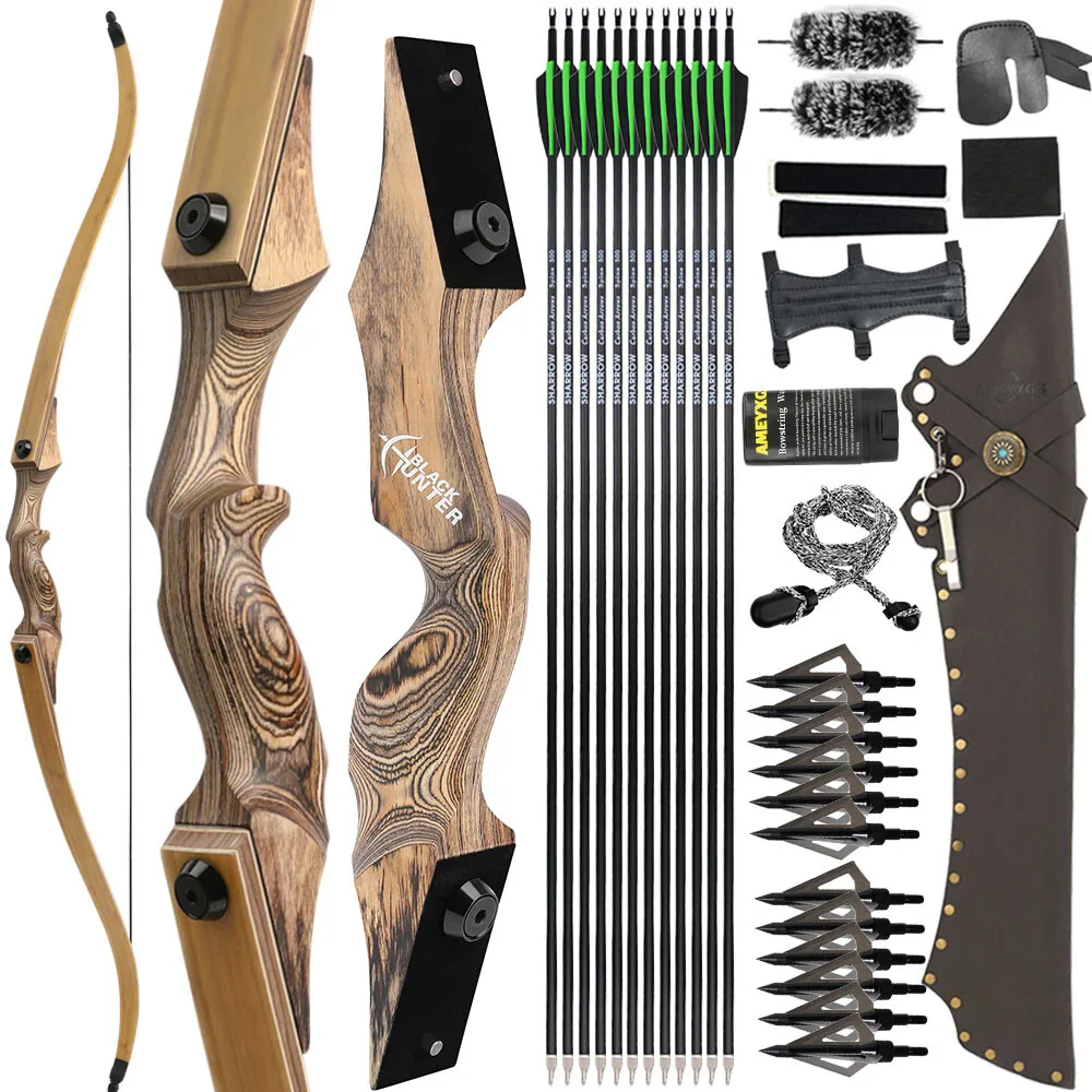 60-Inch Wooden Recurve Bow with Arrow Kit - Image 3